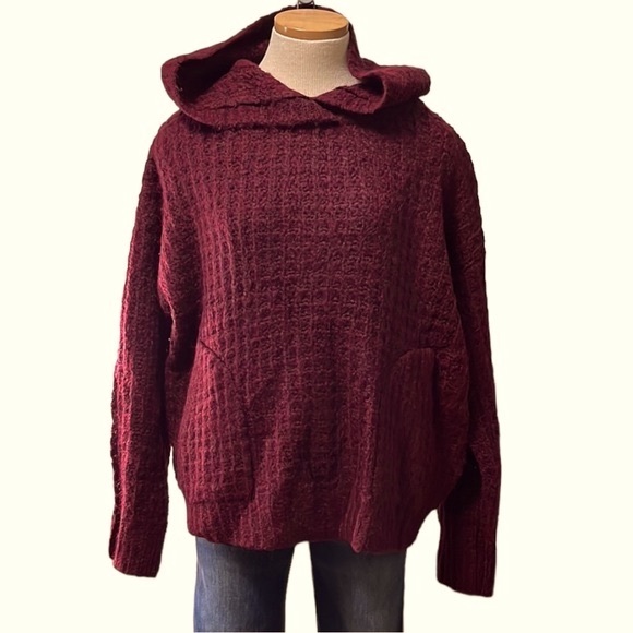 Elizabeth and James Waffle Hoodie Sweater, Burgundy, Large - Picture 6 of 12